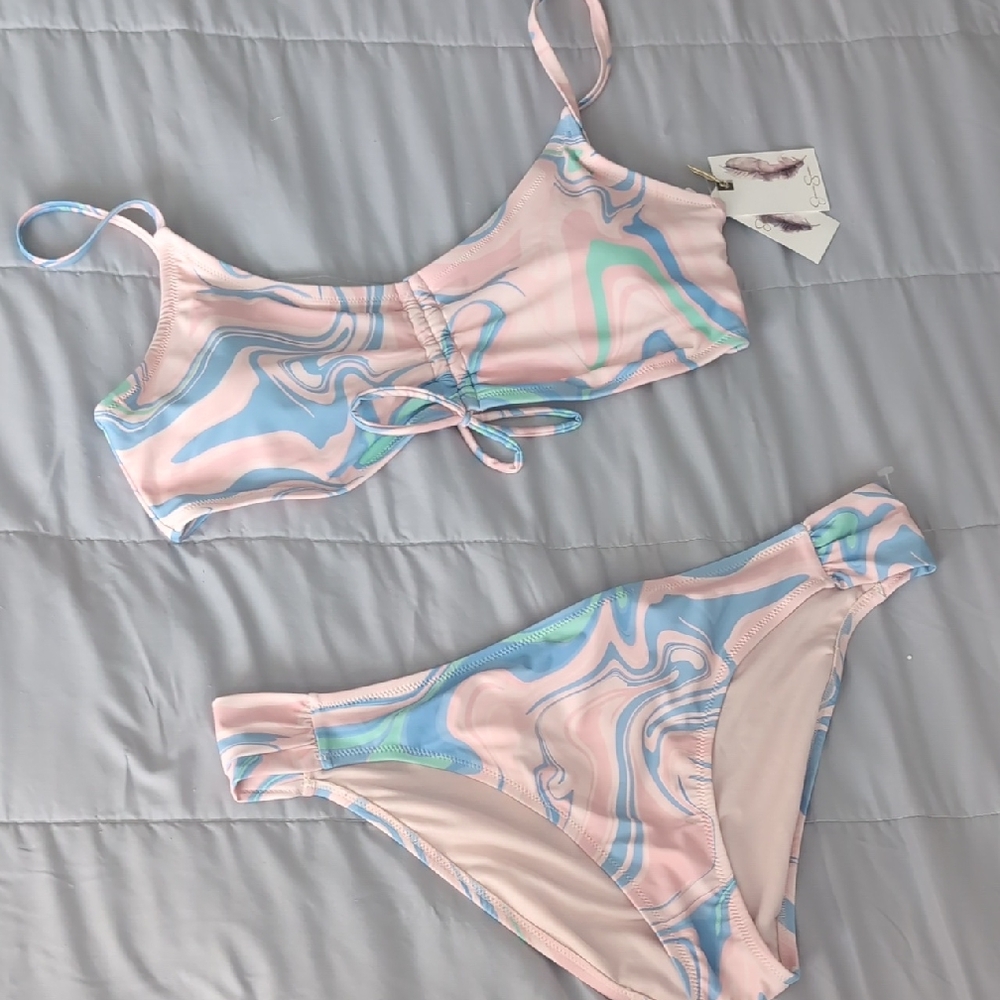 Jessica Simpson Pink and Blue Swim 2 Piece Nwt Size XL
